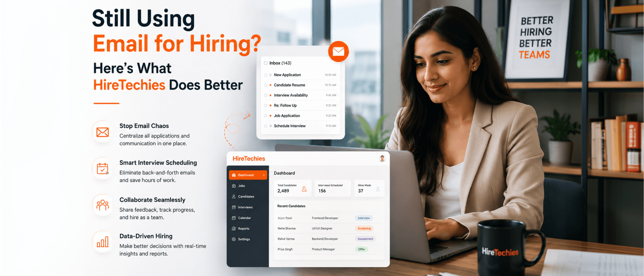 HireTechies modern hiring platform vs email recruitment.