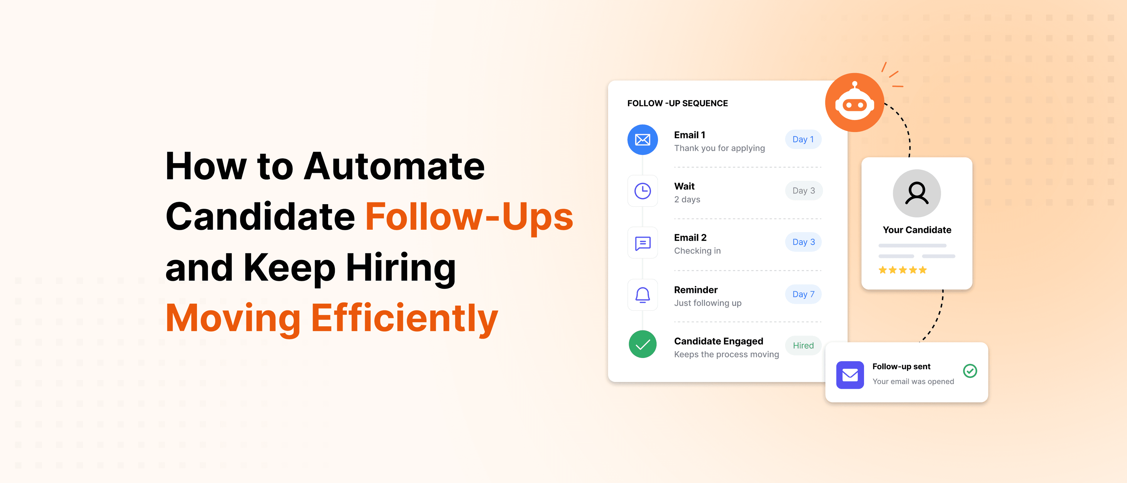 Recruitment automation dashboard showing candidate follow-ups interview scheduling and hiring workflow management