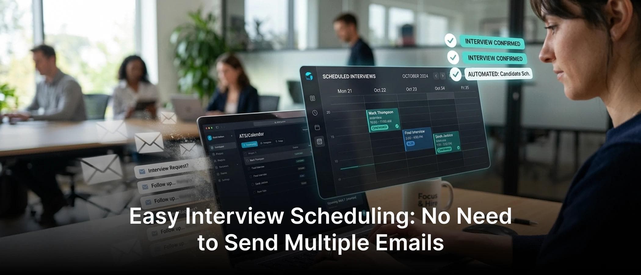 Easy interview scheduling dashboard showing automated calendar and email reduction process